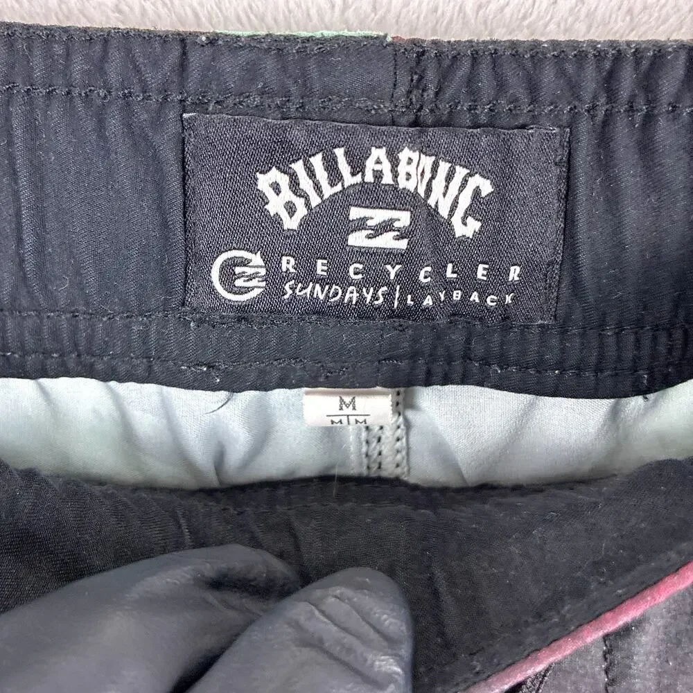 VTG Billabong Board Shorts Men M Black Green Palm Sundays Recycler Beach Summer